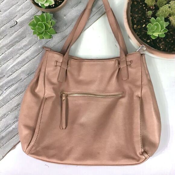 Urban Expressions Taupe Faux Leather Medium Zip Top Tote Purse Handbag Neutral - Picture 2 of 16